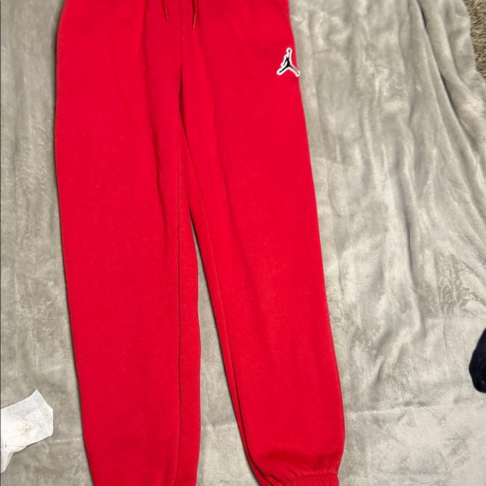 Jordan Red Kids Fleece Joggers with White Jumpman